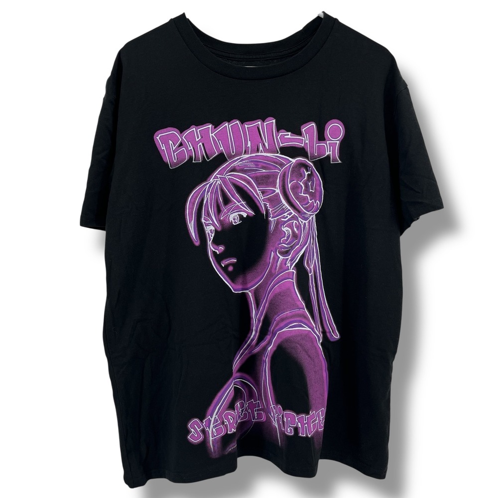 Street Fighter Chun-Li Graphic T-Shirt XXL Black Purple Neon Gamer Tee Capcom